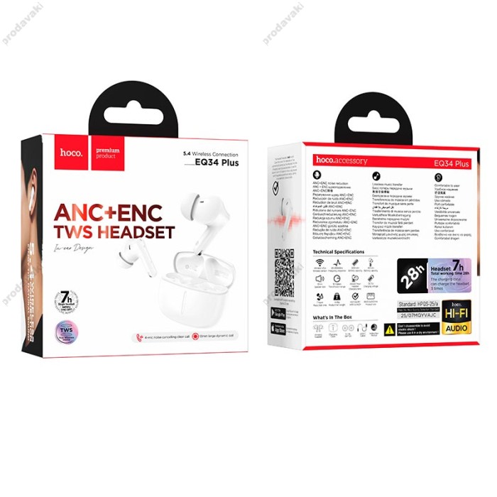 Бездротові Bluetooth навушники HOCO EQ34 Plus Rima true wireless ANC headset BT 5.4 White